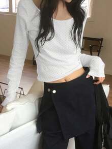 YCYC 韓式簡約百搭女款長袖波點打底上衣 白色休閒 - 白色 - 查看 4
