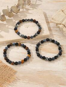 1pc Fashion Luck Hematite Tiger's Eye Men'S Bracelet Jewelry, Suitable For Daily Wear, Retro Fashion Accessory, Christmas Gift For Family And Friends - Multicolor - View 3