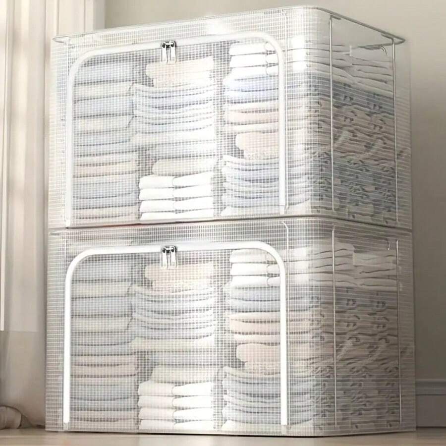 1pc Transparent Clothes Storage Box, Visible Clothing Bag, Foldable Wardrobe Organizer Box, Dorm Cabinet Storage Bin, Home Organization Essential