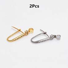 2pcs Copper U-Shaped Pear-Shaped Decorative Clasps Inlaid With Shiny Synthetic Zirconia, Handmade Necklace, Bracelet, Earring And Pendant Dedicated Safety Clasp, DIY Jewelry Making Materials, Gold Decorative Clasp Design - Accessories - View 9