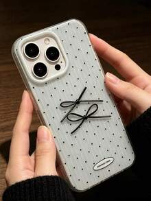 1pc Minimalist Polka Dot & Striped Bow Decor Phone Case, Shockproof Full Edge Protection Shell, Suitable For Daily Commute, Casual Occasions, Holiday Surprise Gift For Men & Women, Compatible With Phone 11 12 13 14 15 16 17 Pro Max - Black and White - View 2