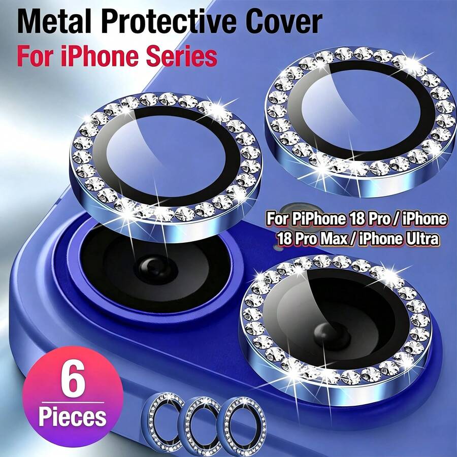 XINHONGYU 6件組防刮超清晰鋼化玻璃相機鏡頭保護貼，適用於Phone 18 Pro Max/Phone 18 Pro/Phone 17 Pro Max/17 Pro/17 Air/17、16 (6.1英吋) 與 16 Plus (6.7英吋)，9H鋼化玻璃金屬環保護貼，高清晰透明，兼容 15 Pro Max、14 Plus、13、12、11、15 Pro、15 Plus、14 Pro，完美貼合 - 藍色 - 查看 1