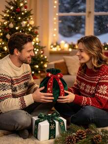 1roll 2.5cm Red And Green Velvet Ribbon With Gold Foil Accents – Featuring Winter Snowman And Snowflake Patterns; Ideal For Christmas Gift Wrapping, Gift Boxes, DIY Holiday Decor, Bouquets, Wreaths, And Tree Trimming. - Multicolor - View 3
