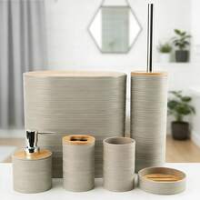 Textured Bathroom Accessory Set, 4‑Piece / 6‑Piece Bathroom Vanity Kit, Bathroom Storage & Decoration. Moisture‑Proof And Easy To Clean, This Toiletries Storage Organizer Set Is Perfect For Home Bathroom Countertop Decoration. - Bathroom Series - View 10