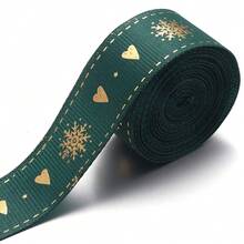 5 Yards/Roll 2.5cm Polyester Christmas Series Gold Foil Ribbon Bows Flowers Gift Packaging Material Christmas Ribbon For Flowers Cakes Christmas Tree Decoration Ribbed Ribbon DIY Decoration Packaging Gifts Party Holiday Supplies - Webbing - View 12