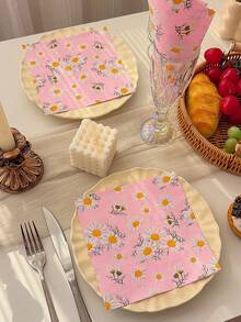 20pcs Daisy Print Plant Theme Party Disposable Paper Napkins, Colorful Table Napkins For Holiday Gathering, Restaurant Decoration - Printed - View 7