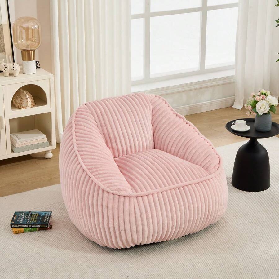 Light Luxury Style Bean Bag/Striped Design Bean Bag/Memory Foam/Versatile Use/Ergonomic Design/No Assembly Required/Suitable For Living Room, Bedroom, Shopping Malls - Pink - View 1