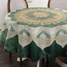 Round Vintage Medallion Tablecloth, Green Boho Baroque Polyester Table Cover With Ornamental Floral Pattern For Dining Table, Kitchen, Party Decor And Artistic Home Styling - A - View 6