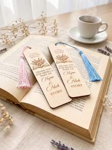 1pc Custom Text Wooden Bookmarks Wedding Favors For Guests, A New Chapter Begins, Bridal Shower Gifts, Save The Date - Multicolor - View 5