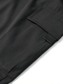 Women's Spring/Autumn Lightweight Cargo Pants, Featuring Drawstring Waist And Zipper Pockets Design. Simple Solid Color Style, Perfect For Outdoor Activities And Daily Wear. - Black - View 5