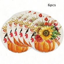 1/4/6pcs Autumn Collection Sunflower Bird Berry Hand-Painted Pattern Placemats, Suitable For Home Kitchen, Made Of Polyester Fiber, Kitchen Table Decoration, And Party Scene Decoration - Multicolor - View 14
