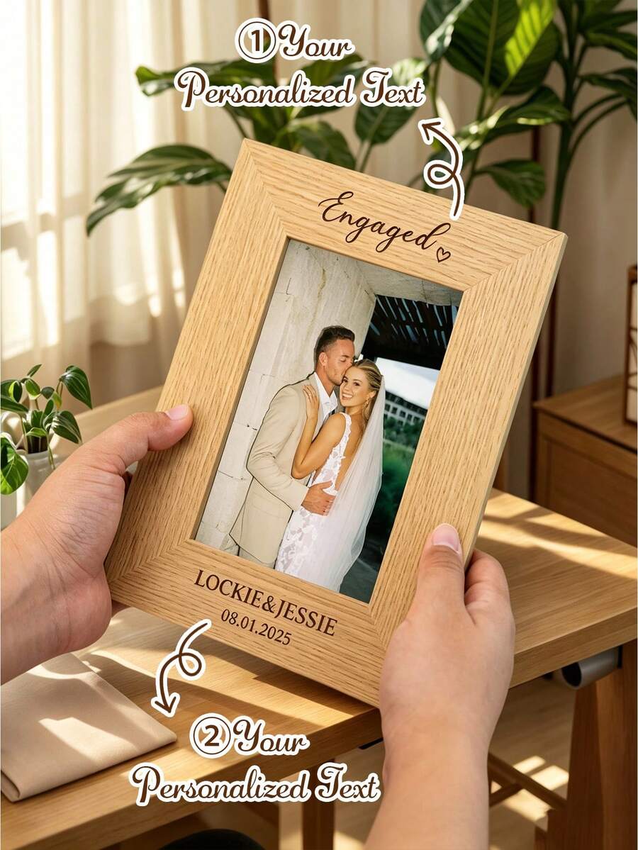 Engagement Gift, Engaged Photo Frame, Personalised Engaged Couple Gift, Newly Engaged Couple Wooden Photo Frame, Custom Wedding Photo Frame - Multicolor - View 1