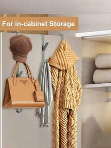 1pc Carbon Steel No-Drill Door Hook - Heavy Duty Metal Multi-Function Towel Rack | Space-Saving Vertical Design Storage Hanging Rack | Bathroom Door Towel Rack, Titanium Gold, No Drilling Required, Suitable For Bedroom - View 4