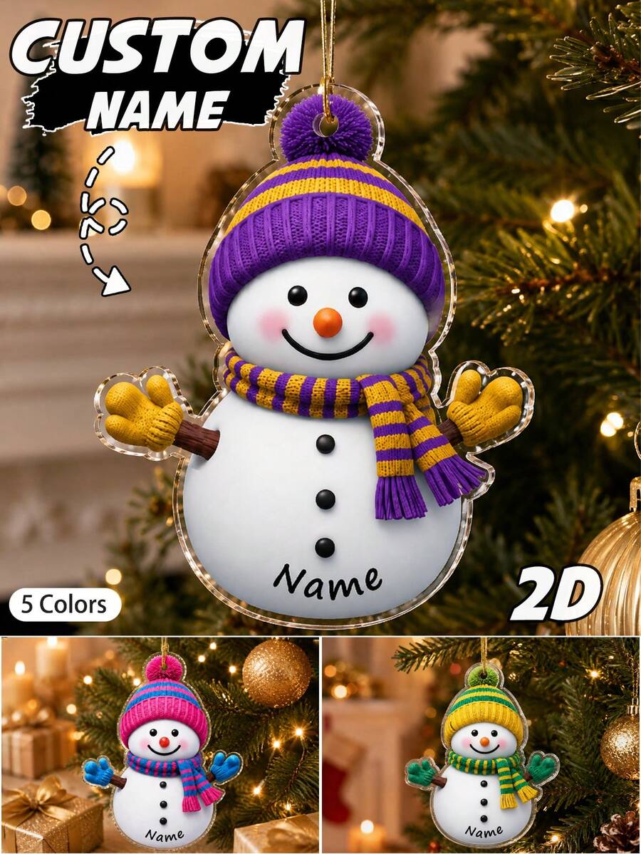 Custom Name Snowman Christmas Ornament, Personalized Knit Hat Snowman Tree Decor, Festive Winter Holiday Style, Customized Christmas Hanging Decoration, Customizable Name Wall Ornament, Christmas Home Decor, Holiday Keepsake Gift 2026, Christmas Gift - Style B - View 1