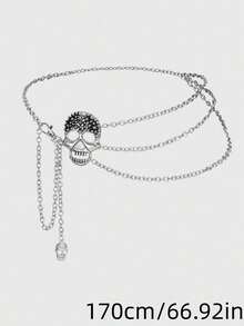 1PC Women Street Punk Multi‑Layer Skull Waist Chain, Y2K Gothic Adjustable Body Chain For Plus Size, Halloween Party Waist Accessory - Silver - View 17