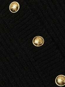 NiceArt V-Neck Cinched Waist Ribbed Knit Cardigan, Winter Vintage Casual Black Gold Button Tie Waist Long Sleeve Sweater Jacket, Autumn Outfit, Halloween - Black - View 5