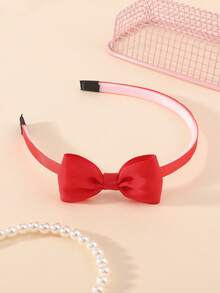 bilicaca 1pc Girls Red Ribbed Bow Headband, Sweet Princess Headband, Non-Tight Children's Hair Accessory For Daily Wear And Party - Red - View 4