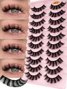 10 Pairs Black Stem Full Coverage False Eyelashes, Natural Soft Curly Dense Eyelashes, Suitable For Women's Daily Work Wear - View 1