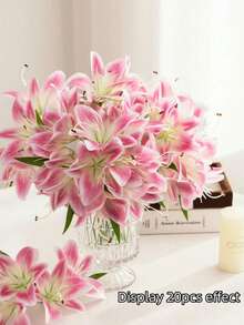6 Bundles Artificial Pink Lily Bouquet, Suitable For Wedding Table Centerpiece Decoration, Home Decor Floral Arrangement, DIY Gift - Multicolor - View 2