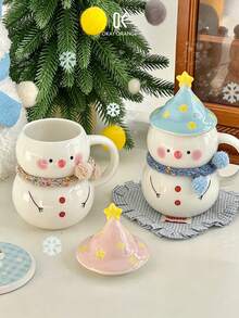1 Set Cute Snowman Underglaze Ceramic Mug Christmas Birthday Gift Cup - Multicolor - View 4