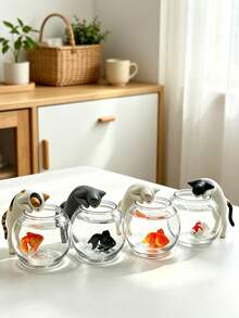 Cute Miniature Cat Catching Fish Figurine; Adorable Cat Catching Fish In Front Of An Aquarium - Perfect For Home/Car Dashboard Decoration. One Random Design. Suitable For Living Rooms, Bedrooms, Desks, Offices, And Other Home Decor. - A - View 5
