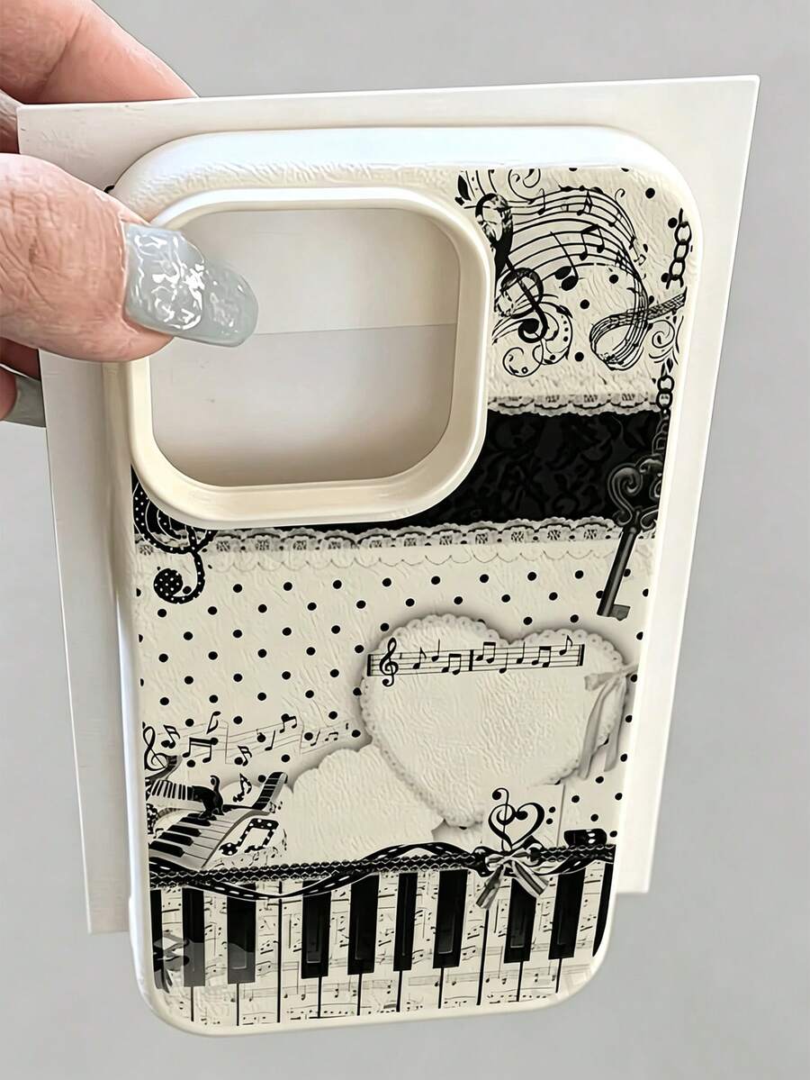 1pc White Heart Music Note Piano Key Minimalist Full Coverage TPU Shockproof Phone Case Compatible With Apple 17 Pro Max/16/15/14/13/12/11 Pro Max Protective Cover - Multicolor - View 1
