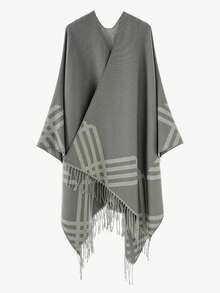 1pc Multi-Color Optional Autumn/Winter New Men's Geometric Print Tassel Cardigan Shawl, British Style Versatile Thickened Warm Oversized Cape - Multicolor - View 10