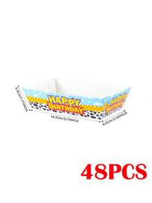 10/24/34/48/96入 牛奶牛花紋生日快樂食物盒 法式薯條盒 爆米花盒 小吃盒，適合生日派對裝飾與家庭電影之夜，適用於便當盒、烘焙麵包、漢堡餐廳 - 彩色 - 查看 11