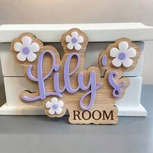 1pc Personalized Bedroom Floral Door Sign, Children's Daisy Door Sign, Customized Name Wooden Acrylic Door Sign, Teacher Name Classroom Door Sign - Multicolor - View 3