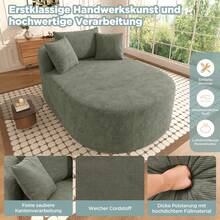 Compressed Oval Recliner In Corduroy, No Assembly Required, Good Spring Effect, 122 Cm Deep Seat, Minimalist Single Armchair In Solid Color, Pet-Friendly Armchair For Living Room - Gray-green - View 7
