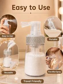 Rhinestone-Decorated Powder Spray Bottle (Suitable For Various Powders, Including Volumizing Powder); Refillable, Transparent, Push-Style Design; Ideal For Home Use And Hair Salons; Perfect For Occasions Like Christmas And Halloween. - Multicolor - View 6