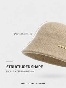 Topi Bucket Wanita Berbulu Lembut, Topi Bucket Warna Polos Hangat dan Lembut dengan Plakat Logam, Aksesori Kasual Sehari-hari - topi - View 6