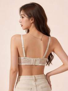 Elisvara Bra Tanpa Kawat Berenda dengan Bantalan untuk Payudara Kecil, Mengangkat dan Memperindah Belahan Dada, Tanpa Kawat Penyangga, Cocok untuk Payudara Rata, Nyaman - Sampanye - View 2
