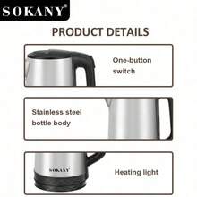 SOKANY 09022 Electric Kettle, 2.3L Large Capacity, 1500w Fast Boiling, 304 Stainless Steel Material, One-Button Switch, Suitable For Family, Dormitory, Office, And Other Scenarios. - Silver - View 7