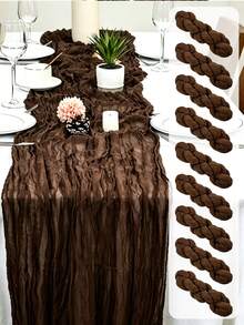 1/5pcs Brown Bohemian Style Cheesecloth Table Runner, Rustic Vintage Semi-Sheer Gauze Tablecloth Table Cover, Farmhouse Decor Minimalist Polyester Fiber Dining Table Decor Cloth, Suitable For Dining Table - brown - View 4