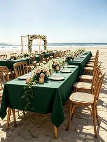 1pc Flat Rectangular Tablecloth - Stain Resistant & Wrinkle Free Polyester Tablecloth, 150 X 259cm (Approx. 59 X 102 Inches) Suitable For Kitchen, Dining, Party, Wedding Indoor And Outdoor Use (Olive Green) - Dark Green - View 15