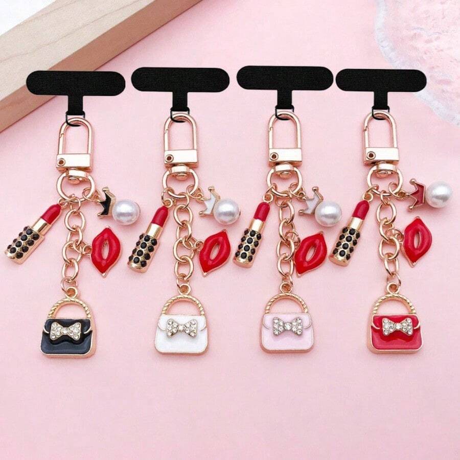 2pcs/Set (Chain + Clip) New Women's Fashion Creative Phone Lanyard Outdoor Travel Fashion Decoration Bag Charm Key Chain Jewelry Accessory Pendant Phone Strap Gift - Scented Lipstick - View 1