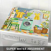 1pc Home Decor Dust Cover Mat For Washing Machine, Cartoon Illustration Print, Laundry Room Top Surface Protector, Modern Washing Machine/Kitchen Appliance/Dryer Dust Cover, Kitchen & Dining Room Decoration - Multicolor - View 6
