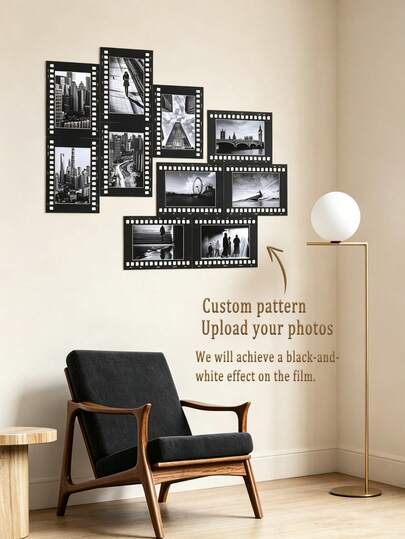Vintage Film Strip Cardboard Photo Frame, Black Film Style Paper Photo Frame, DIY Wall Collage Photo Display, Suitable For Home Apartment Decor, Vintage Film Strip Design Paper Photo Frame, Black Cardboard Photo Frame Set, Wall Hanging Photo Collage Frame, Suitable For Room Decoration And Beautification, Fits Multiple Photo Sizes