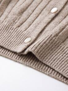 Cardigan Rajut Wanita Warna Oatmeal Musim Gugur/Semi dengan Ruffle Ganda, Leher V, Lengan Panjang Pendek, Kancing Mutiara di Depan, Lembut, Elegan, Kasual, Cocok untuk Kantor dan Kencan. - Warna karang - View 9