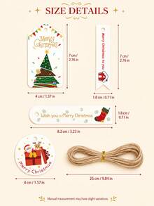 80pcs Christmas Gift Tags Festive Hanging Labels Holiday Gift Wrap Accessories Vintage Style Present Decoration For Christmas Party Gift Packaging Supplies - Multicolor - View 4