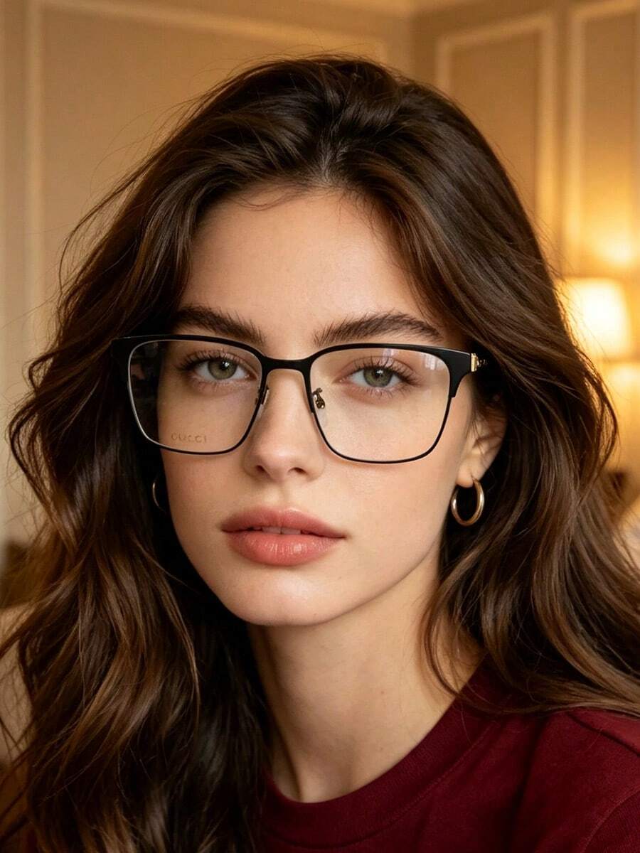 Gucci Black Glasses, Metal Frame With Mesh Stripe Decoration, Transparent Demo Lenses, Premium Optical Eyewear, Suitable For Daily Wear - Black - View 1
