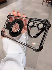 MewTrek Luxury Electroplated Transparent Black Phone Case With Ring Holder & Magnetic Stand, Rhinestone Studded Y2K Style, Shockproof, Summer New Fashion Silicone Soft Shell, Compatible With Samsung Galaxy S24 S25 Ultra FE A56 A16 4G 5G, Compatible With Xiaomi 14C, Compatible With Huawei Honor Reno , Unisex Y2K Style 2025 - Black - View 5