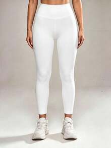Hotalk Women's High Waist Leggings, Tummy Control & Butt Lifting, Soft & Silky Fabric, Suitable For Sports, Running And Daily Commute - White - View 4
