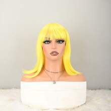 Women's Light Blonde Shoulder‑Length Synthetic Wig, Heat Resistant Fashion Wigs For Theme Party Cosplay - Multicolor - View 19