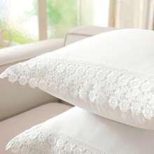 ABEST6522 Home&Living store 1pc 100% Polyester Lace Trim Pillow Case, Faux Linen Texture Solid Color Cushion Cover, Square Rectangle Suitable For Sofa, Bedroom, Living Room Home Decor, Pillow Insert Not Included - White - View 9