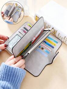 Gray Tabby Cat Design Retro Wallet, Two Fold Multi Zipper Separated Wallet, Coin Purse, Multiple Card Slots And Cash Compartments, Daily Commuting - Multicolor - View 5