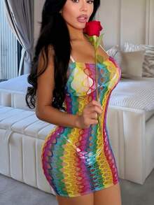1pc Rainbow One-Piece Dress, Suitable For Various Occasions And Clubs - Multicolor - View 3