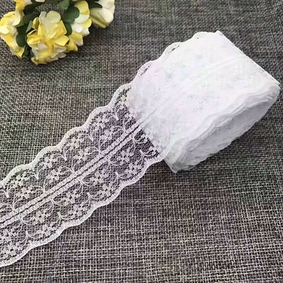 3.7cm White Double-Sided Hollow Polyester Lace Trim 10m Sewing Ribbon - White Polyester Double-sided Hollow Lace Ribbon - View 1