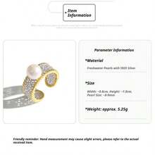 DARA Freshwater Pearl Ring Open S925 Silver 8-9mm White Pearl Women's Luxury Date Favorite - White - View 5